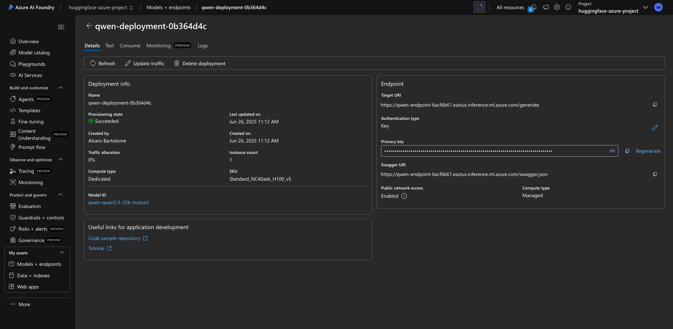 Azure AI Deployment from Azure AI Foundry