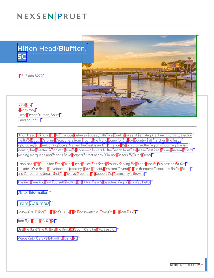 A brochure with visible bounding boxes for lines and words